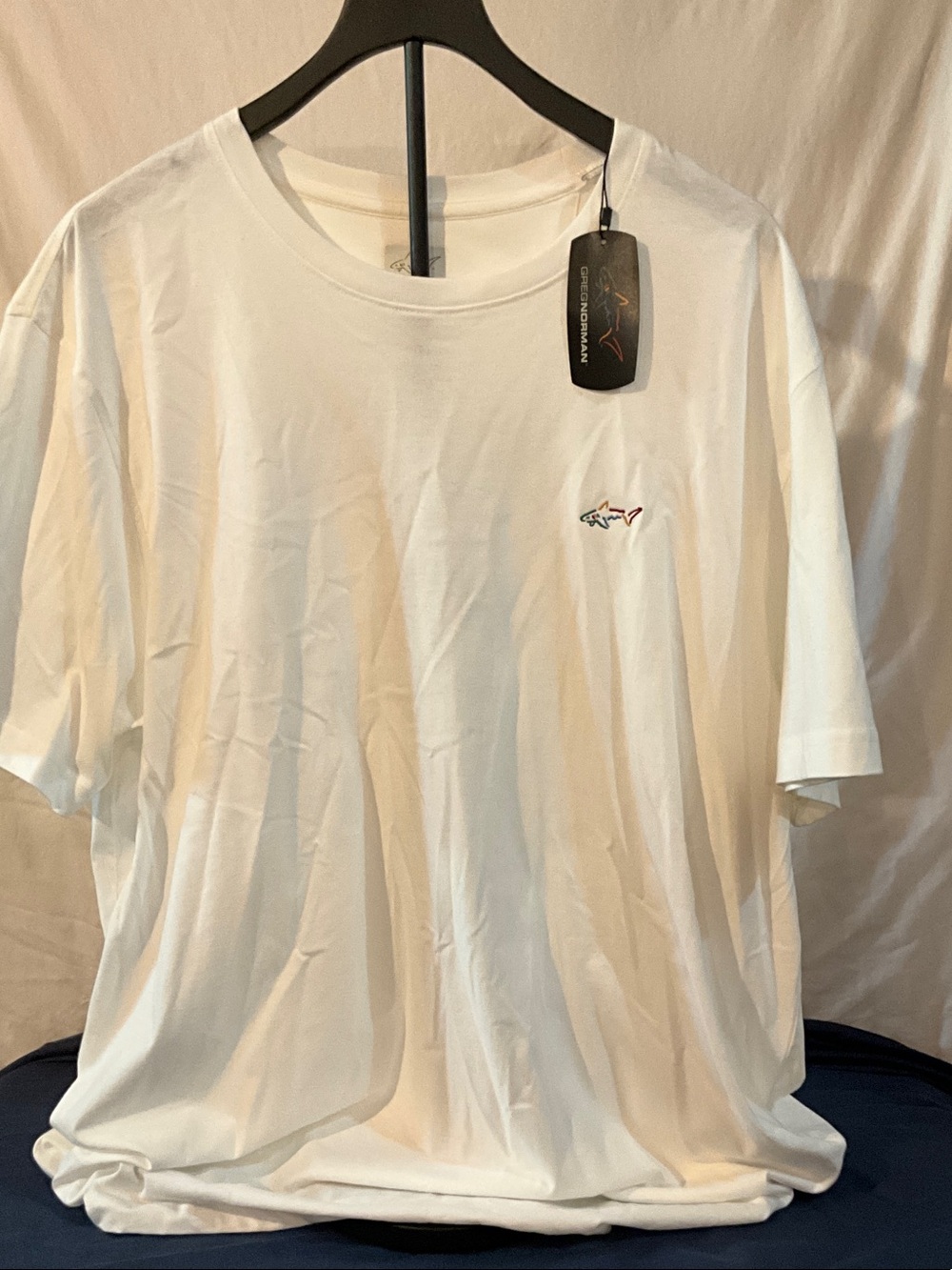 Greg Norman Collection White Short Sleeve Crewneck Tee with Shark Logo